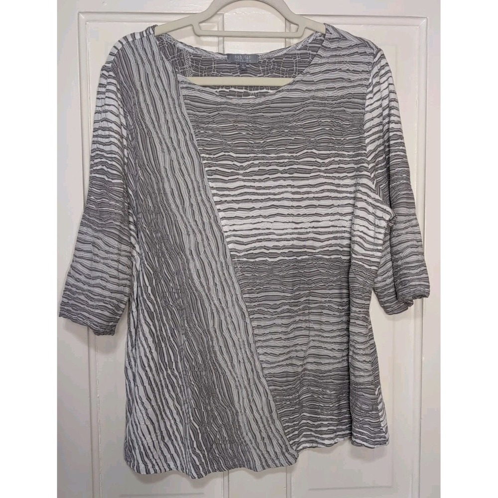 Habitat Clothes to Live In Blouse Boho Boatneck Gray Textured Women's XL(1240)A